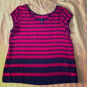 Cap-sleeve striped shirt